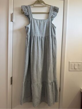 Women's Striped Ruffle-Sleeve Maxi Dress - Blue & White